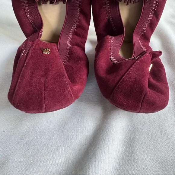 YS YOSI SAMRA Samara Suede Pom Foldable Ballet Flats Size 8 Rosewood NIB - Picture 4 of 10